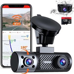 NexiGo 3 Channel Dash Cam with Rotatable Interior/Front Camera, Sony_Sensors, Front and Rear with Cabin, 4K/2K-1440P+1080P+1080P, Super Night Vision, 24H Parking Mode, GPS, WiFi, 128G SD Card Included