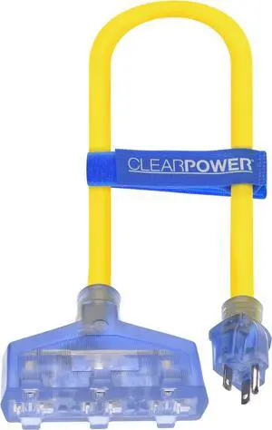 2 ft 12/3 Stow T-Blade 3 Outlet Generator Extension Cord Adapter with Lighted End, 20 Amp Plug, Yellow, CP10137