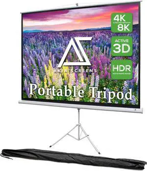 Screens 100 inch Projector Screen with Stand 16:9 HD 1.1 Gain 180° Viewing Angle Wrinklefree Tripod Screen Pull Up Foldable Stand for Movie Office Home Theater Indoor Outdoor Travel AK-T100SB1