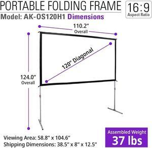 120 inch Portable Outdoor Projector Screen with Stand and Bag 16:9 8K 4K Ultra HD 3D Adjustable Height Foldable Projection Screen Silver for Movie Video Home Theater AK-OS120H1