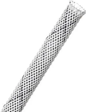 1/4" Flame Retardant PET Expandable Braided Flexible Cable Sleeve - 200 Feet - White
