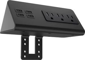 Edge Mount Nightstand Charger 4 Amp 4 USB Charging Ports, 3 AC Power Strip Outlets Desk Power Center - Black