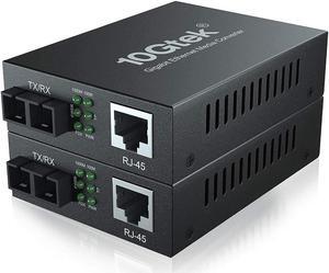 SingleMode Fiber to Ethernet Media Converter, Dual SC Fiber, 1000Base-LX to 10/100/1000Base-Tx Gigabit SMF Fiber SC to Copper RJ45 Ethernet Converter, UL Certified, up to 20km, Pack of 2
