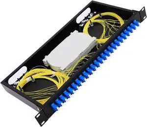 24 Duplex 48 Port LC-OS1 Rack Mount Enclosure Box Fiber SingleMode LC-UPC Kit Fits 19" Racks Cabinet (Include 2Pcs Splice Trays 48 Strand Pigtail 1M Cables Spool+24 Core LGX Loaded Patch Panel
