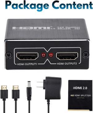 HDMI Splitter 1 in 2 Out, HDMI Splitter 1 to 2 Amplifier for Full HD HDMI 2.0 1080P/ 3D/ 4K for Xbox PS4 PS3 Fire Stick Roku Blu-Ray Player