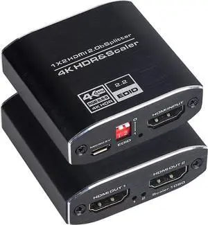 4K HDMI Splitter 1 in 2 Out, HDMI Splitter 1 to 2 Amplifier Duplicate/Mirror Screen Monitor Support EDID for HDMI 2.0b RGB 4:4:4 1080P/ 3D/ 4K for Xbox PS4 Fire Stick Roku Blu-Ray Player