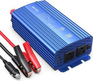 500W Pure Sine Wave Power Inverter DC 12V to 110V AC Car Plug Inverter Adapter Power Converter with 4.2A Dual USB Charging Ports and 2 AC Outlets Car Charger, ETL Listed, Blue