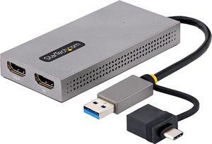 USB 3.0 or USB-C to Dual HDMI Adapter for Windows & macOS, 2x HDMI Displays (1x 4K30Hz, 1x 1080p), Integrated USB-A to C Dongle, 4in/11cm Cable (107B-USB-HDMI)