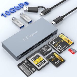 8 in 1 CFexpress Type B Card Reader, 10Gbps Multi CF Express Reader for CFexpress Type B/CF/XD/MS/TF/SD Reader, CFexpress Adapter Memory Card Reader with USB Gen 3.2 * 2 for Windows/Mac/Linux/Android