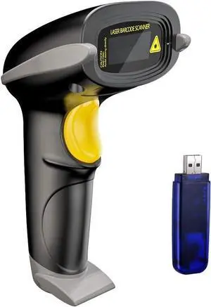Wireless Barcode Scanner 328 Feet Transmission Distance USB Cordless 1D Laser Automatic Barcode Reader Handhold Bar Code Scanner with USB Receiver for Store, Supermarket, Warehouse