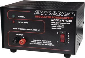 Universal Compact Bench Power Supply - 10 Amp Linear Regulated Home Lab Benchtop AC-to-DC 12V Converter w/ 13.8 Volt DC 115V AC 250 Watt Input, Screw Type Terminals, Cooling Fan, LED - Pyramid PS12KX