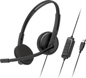 HS-220 USB On-Ear Headset with Noise-Cancelling Condenser Boom Mic, Inline Mic Mute/Volume Control, Plug-and-Play for Video Calls