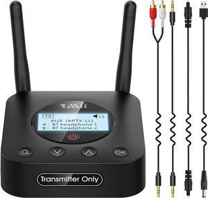 B06TX+ Long Range Bluetooth 5.2 Transmitter for TV/PC/Projector to 2 Wireless Headphones/Speakers, Bluetooth Adapter for TV w/Screen Display Plug n Play, aptX Low Latency & HD Audio