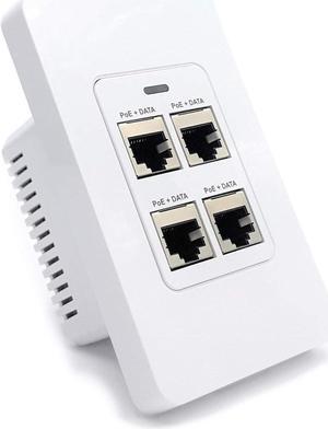 PoE Texas 4 Port Inwall Gigabit PoE Extender - Power Over Ethernet in-Wall Switch Plate with IEEE 802.3bt Uplink & Full Passthrough VLAN, Extend WiFi Access Point, Computer Network, VoIP & More