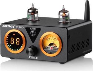 T9 PRO 200W Bluetooth Amplifier HiFi Digital Class D Power Amp 2.0/2.1 Channel Vacuum Tube DAC Amp with VU Meter & Bass Treble Bluetooth 5.1 Coaxial Optical PC-USB inputs