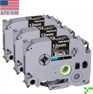 3pk WHITE ON BLACK Label Maker Tape 12mm TZ335 TZe335 Compatible Br other P-Touch