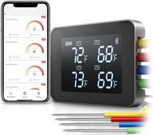 Bluetooth 4 Probe Meat Thermometer Wireless Roast BBQ Turkey Kitchen Cooking