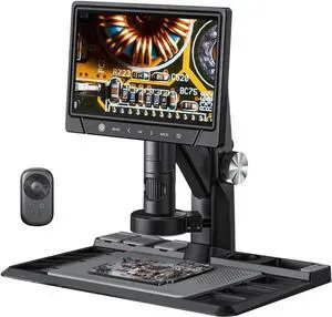 10.1" Digital Microscope 1600X, IPS Touch Screen Coin Microscope, 1080P 12MP Soldering Microscope with 30 Adjustable LED Lights, Parfocal Lens, Wireless Remote Control, PC Compatible
