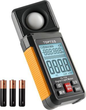 TS-710 Light Meter, Lux/Foot Candles Meter with 180º Rotating Sensor, 0.1~200,000 Lux Range, Large Backlit Display, Light Meter for Plants, Car Headlights, Home & Office LEDs (Includes Battery)