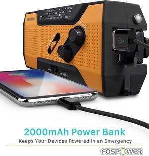 Emergency Solar Hand Crank Weather Radio 2000mAh Power Bank Charger Flash Light