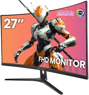 CRUA 27 280Hz Curved Gaming Monitor  1080P FHD, 1800R VA Panel, 120% sRGB, FreeSync, Low Blue Light, HDMI & DP, Wall Mountable  Black