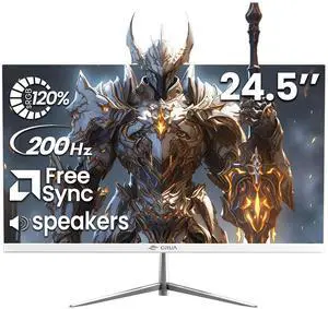 CRUA 24.5 White 200Hz Full HD VA Gaming Monitor, FreeSync, 120% sRGB Color Accuracy, Blue Light Reduction, Flicker-Free, Integrated Speakers, Tilt/Swivel Adjustable, HDMI & DP for Esports Action