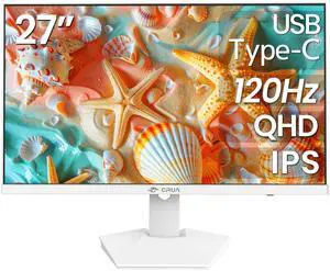 CRUA 27 White 2K QHD IPS Display  120Hz Smooth Motion, 2560×1440 Resolution, 120% sRGB Color Accuracy, FreeSync, USB-C, HDMI 2.0 & DP 1.4, Wall Mountable, Ideal for Gaming & Office Use