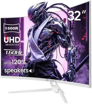 CRUA 32 White Curved 4K UHD Gaming Monitor  144Hz/160Hz, 1500R VA Panel, 120% sRGB, FreeSync, RGB Lighting, Built-in Speakers, HDMI 2.1 & DP 1.4, VESA Mount Ready for Immersive Gaming