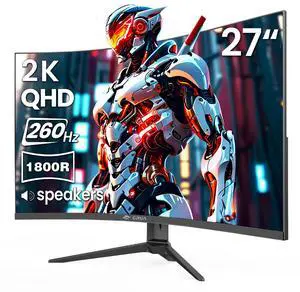 CRUA 27'' Curved Gaming Monitor 260Hz, QHD 1440P 1800R VA Panel Computer Monitor with Built-in Speakers, Support AMD FreeSync, 120% sRGB, Blue Light Filter, HDMI2.0 & DP1.4, Wall Mountable-Black CRUA 27'' Curved Gaming Monitor 260Hz, QHD 1440P 1800R VA Panel Computer Monitor with Built-in Speakers, Support AMD FreeSync, 120% sRGB, Blue Light Filter, HDMI2.0 & DP1.4, Wall Mountable-Black
