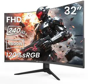 CRUA 32" Curved Gaming Monitor, 240Hz Full HD 1920×1080P VA Panel, 1800R Ultra-Wide Screen, 120% sRGB Color, AMD FreeSync, Low Blue Light, HDMI 2.0 & DP 1.4 Ports, Wall Mountable Installs-Black