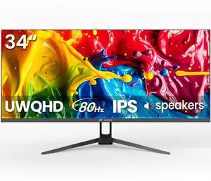CRUA 34'' Ultrawide Gaming Monitor, 21:9 UWQHD 3440x1440 80Hz IPS Panel Computer Monitors with Built-in Speakers, Supports FreeSync, 120%sRGB, Blue Light Filter, HDMI 2.0 & DP 1.4, Wall-Mountable CRUA 34'' Ultrawide Gaming Monitor, 21:9 UWQHD 3440x1440 80Hz IPS Panel Computer Monitors with Built-in Speakers, Supports FreeSync, 120%sRGB, Blue Light Filter, HDMI 2.0 & DP 1.4, Wall-Mountable