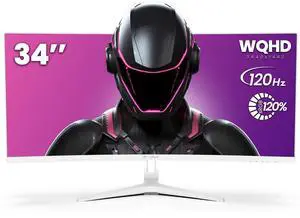 CRUA 34" Curved Gaming Monitor, WQHD 3440x1440, 120Hz Computer Monitors, 1500R VA Screen, 120% sRGB, AMD FreeSync, Blue Light Filter, HDMI 2.0 & DP 1.4, Wall Mountable Installs- White CRUA 34" Curved Gaming Monitor, WQHD 3440x1440, 120Hz Computer Monitors, 1500R VA Screen, 120% sRGB, AMD FreeSync, Blue Light Filter, HDMI 2.0 & DP 1.4, Wall Mountable Installs- White