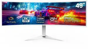 CRUA 49" White Curved Monitor | DQHD(5120 * 1440), 120Hz, 1500R, 32:9, AMD FreeSync, 120% sRGB, Height Adjustable Ultra-Wide Screen Computer Monitors, HDMI 2.1 & DP 1.4, Wall Mount Install CRUA 49" White Curved Monitor | DQHD(5120 * 1440), 120Hz, 1500R, 32:9, AMD FreeSync, 120% sRGB, Height Adjustable Ultra-Wide Screen Computer Monitors, HDMI 2.1 & DP 1.4, Wall Mount Install