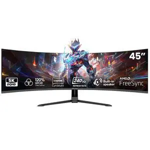 CRUA 45" DQHD 240Hz Curved Gaming Monitor, 5120x1440 32:9 Ultrawide Monitor, 1500R VA, 120% sRGB, FreeSync, Built-in Speakers, HDMI 2.1, DP 1.4, 100x100mm Wall Mount, Black CRUA 45" DQHD 240Hz Curved Gaming Monitor, 5120x1440 32:9 Ultrawide Monitor, 1500R VA, 120% sRGB, FreeSync, Built-in Speakers, HDMI 2.1, DP 1.4, 100x100mm Wall Mount, Black