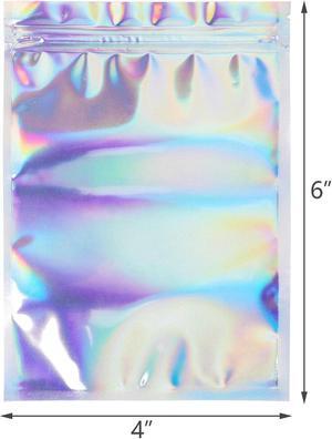 BAKOD 4x6 100 Pcs Resealable Holographic Ziplock Mylar Bags Foil Pouch for Party Favor