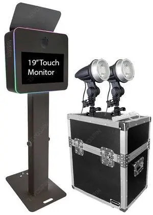 BAKOD Glamify Photo Booth Shell Starter Package with 19" Touch Monitor, 2 Internal Flash, Power Strip, and Road Case - BLACK