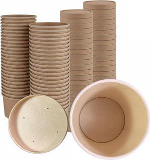 32oz Soup Containers with Lids -Disposable Soup Bowls for Hot Soup and Ice-cream - Steam Vents Design - Inner Coated - Plain Kraft Design - Disposable and Environmentally Friendly-Carton of 250 Counts