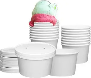 16oz White Paper Food Containers with Vented Lids, Disposable Soup and Ice Cream Cups - Carton of 250 Counts.