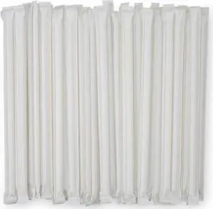 10.25 inch Clear Plastic Translucent Straws with Paper Wrapped Drinking Straws. Carton of 1200 Counts.
