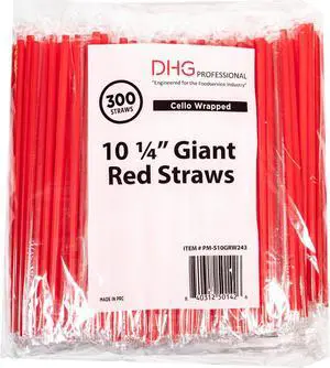 10-1/4 Inch Plastic Drinking Straw 7.5mm Wide Red Plastic Straw. Carton of 7200 Counts.