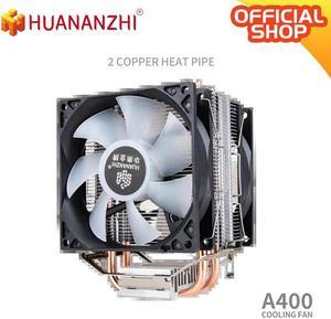 HUANANZHI A400 2 Copper Heat Pipe LED CPU Cooler Cooling Fan Radiator Quiet DUAL Fan Heatsink applicable to LGA 1151 1150 1155 series Suitable for CPUs up to 95W TDP