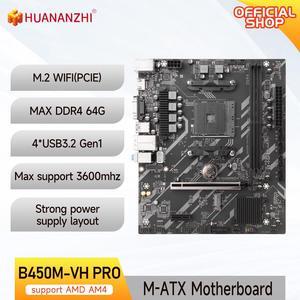 HUANANZHI AMD B450M VH Gaming Motherboard USB3.0 M.2 Nvme Sata3 Supports Ryzen 5500 5600 5600G CPU