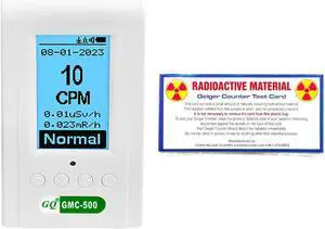 GQ GMC-500 Geiger Counter Nuclear Radiation Detector Beta Gamma X-ray Radiation Monitor Meter Dosimeter USA Product and United Nuclear Geiger Counter Test Card