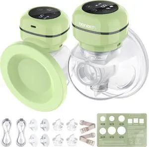 bonoch Wearable Breast Pump Hands Free, Electric Breast Pump Portable with 3 Modes 9 Level, Memory Function, Dust Cover, 19/22/26mm Flange, Milk Storage Bags, Nipple Ruler, Rechargeable & LCD Display