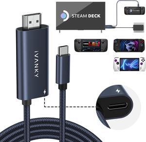IVANKY 2-in-1 USB C to HDMI 100W Charging Cable Dock for Steam Deck ROG Ally X/MSI Claw, 4K@60Hz Nylon Braided Cable Portable Travel TV Adapter Connector for TV Screen Extend, Midnight Blue