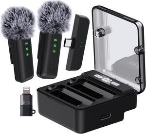 IVANKY Wireless Lavalier Microphone, 2pcs Wireless Microphone for iPhone, Lapel Microphone Wireless with Charging Case, Phone Microphone for Video Recording Vlogging, YouTube, Interview