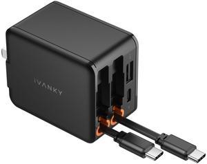 4 in 1 45W Fast Charging Retractable Wall Charger with Dual USB C Cables