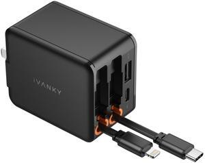 4-in-1 45W Fast Charging Retractable Wall Charger with Type-C and Lightning Cables
