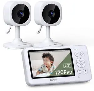 bonoch 4.3" Baby Monitor with 2 720p Video LCD Display Cameras with 23Hour Battery, VOX Mode, 2-Way Audio, Auto Night Vision