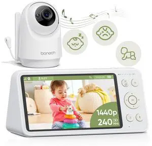 Bonoch 2K 5.5 Inch No WiFi Video Baby Monitor with Camera and Audio, 240 Hours Battery, Hack-Proof Private Connection, Infrared Night Vision, White Noise, Smart Cry Sleep Turnover Motion Detection Bonoch 2K 5.5 Inch No WiFi Video Baby Monitor with Camera and Audio, 240 Hours Battery, Hack-Proof Private Connection, Infrared Night Vision, White Noise, Smart Cry Sleep Turnover Motion Detection